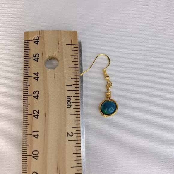 Handmade Wire Wrapped Blue & Green Bead Earrings - Picture 4 of 4